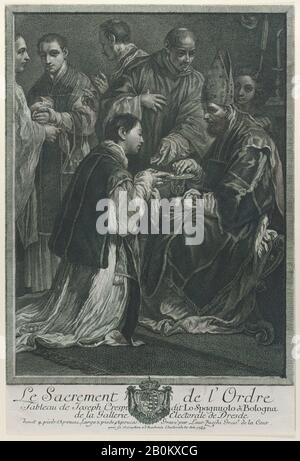 Lorenzo Zucchi, Ordination, from 'The Seven Sacraments', Lorenzo Zucchi (Italian, Venice 1704–1779 Dresden), After Giuseppe Maria Crespi (Italian, Bologna 1665–1747 Bologna), 1765, Etching, Sheet (Trimmed): 17 1/16 × 11 1/2 in. (43.4 × 29.2 cm), Prints Stock Photo