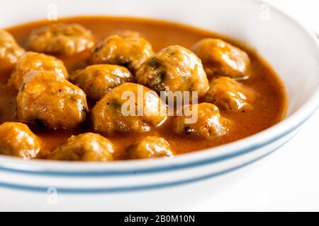 Plate of meatballs soup / Turkish sulu kofte. Stock Photo