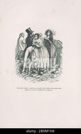 J. J. Grandville, 'Do you see me reduced to driving by the roughest paths their little delicate feet, in the grip of the mockery of the leaders?' from the Little Miseries of Human Life, Petites Misères de la Vie Humaine, J. J. Grandville (French, Nancy 1803–1847 Vanves), Paul-Émile-Daurand Forgues (French, Paris 1813–1883 Cannes), Henri Fournier, 1843, Wood engraving, Sheet: 11 1/4 × 7 1/2 in. (28.5 × 19 cm), Prints Stock Photo