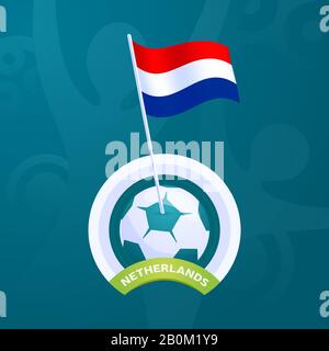 Netherlands vector flag pinned to a soccer ball. European football 2020 tournament final stage. Official championship colors and style Stock Vector