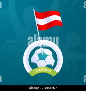 Austria vector flag pinned to a soccer ball. European football 2020 tournament final stage. Official championship colors and style Stock Vector