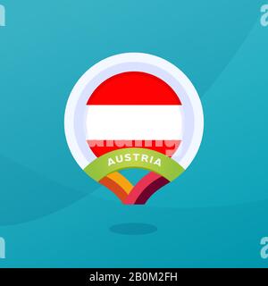 Austria vector flag map location pin. European football 2020 tournament final stage. Official championship colors and style. Stock Vector