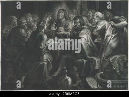 Pierre Landry, The Last Supper, Pierre Landry (French, 1630?–1701), After Peter Paul Rubens (Flemish, Siegen 1577–1640 Antwerp), early 17th–17th century, Engraving, Sheet: 19 in. × 27 1/16 in. (48.3 × 68.8 cm), Prints Stock Photo