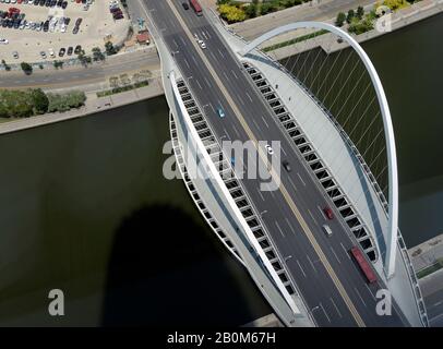 View from above of Dagu bridge over the Haihe river near Tianjin Electric offices in Tianjin, China Stock Photo