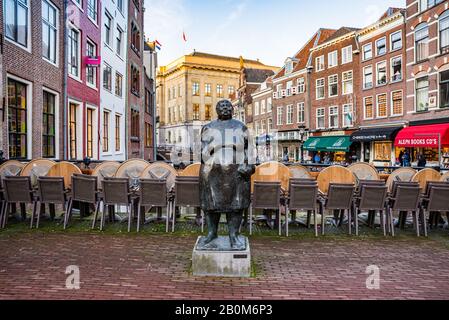 Utrecht, Netherlands - January 06, 2020. Fat woman statue in historic downtown Stock Photo