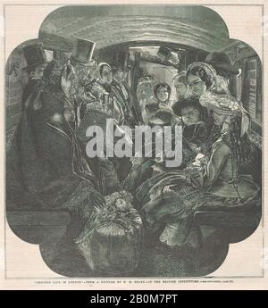 After William Maw Egley, Omnibus Life in London, from 'Illustrated London News', After William Maw Egley (British, London 1826–1916 London), June 11, 1859, Wood engraving, Sheet: 10 3/8 × 9 9/16 in. (26.4 × 24.3 cm), Prints Stock Photo