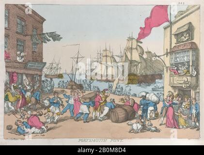 Thomas Rowlandson, Portsmouth Point, Thomas Rowlandson (British, London 1757–1827 London), 1814, Hand-colored etching, Sheet: 9 3/4 × 13 7/8 in. (24.8 × 35.2 cm), Prints Stock Photo