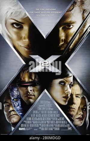 X2 (X-Men 2) (2003) directed by Bryan Singer and starring Patrick Stewart, Hugh Jackman, Halle Berry and Ian McKellen. The second installment of the X-men film series finds them teaming up with Magneto's Brotherhood to prevent a mutant genocide. Stock Photo