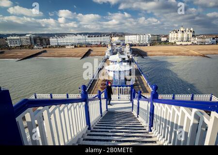 Eastbourne pier, the stairs on a cold, sunny day in winter Stock Photo