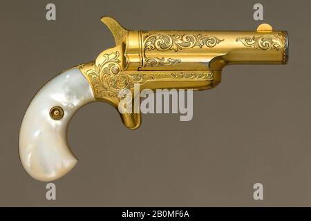 Colt Percussion Pistol, American, ca. 1870, American, Steel, gold, mother-of-pearl, L. 4 5/8 in. (11.7 cm); L. of barrel 2 5/16 in. (5.9 cm); Cal. .41 in. (10.4 mm); Wt. 7 oz. (198.5 g), Firearms-Pistols Stock Photo