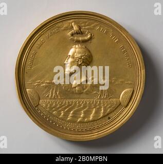 William Barber, Congressional Medal to Cyrus W. Field for the Successful Laying of the Atlantic Cable, American, William Barber (1807–1879), 1867, American, Copper and gold leaf, Diam. 4 in. (10.2 cm), Sculpture Stock Photo