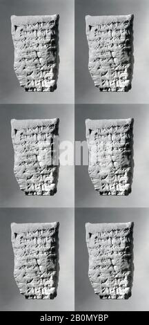 Cuneiform tablet impressed with three cylinder seals: record of slave sale, Babylonian, Old Babylonian, Date ca. 1637 B.C., Mesopotamia, probably from Sippar (modern Tell Abu Habba), Babylonian, Clay, 8 x 5 x 2.7 cm (3 1/8 x 2 x 1 1/8 in.), Clay-Tablets-Inscribed-Seal Impressions Stock Photo