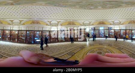 360 degree panoramic view of Washington, D.C. - January 17, 2020 -  Interior Thomas Jefferson replica library in the Library of Congress Thomas Jefferson Building.