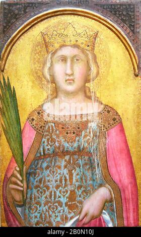 Pietro Lorenzetti, Saint Catherine of Alexandria, Pietro Lorenzetti (Italian, active Siena 1320–44), shortly after 1342, Tempera on wood, gold ground, Overall 26 x 16 1/4 in. (66 x 41.3 cm); painted surface 24 1/2 x 16 1/4 in. (62.2 x 41.3 cm), Paintings Stock Photo