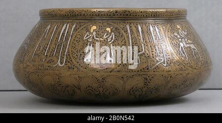 Bowl, 14th century, Attributed to Iran, Brass; originally inlaid