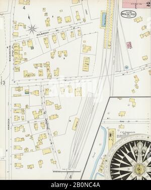 Image 2 of Sanborn Fire Insurance Map from Braintree, Norfolk County, Massachusetts. Jun 1896. 6 Sheet(s), America, street map with a Nineteenth Century compass Stock Photo