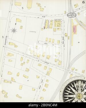 Image 6 of Sanborn Fire Insurance Map from Braintree, Norfolk County, Massachusetts. Jun 1896. 6 Sheet(s), America, street map with a Nineteenth Century compass Stock Photo