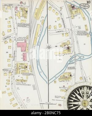 Image 10 of Sanborn Fire Insurance Map from Danbury, Fairfield County, Connecticut. Nov 1892. 13 Sheet(s), America, street map with a Nineteenth Century compass Stock Photo