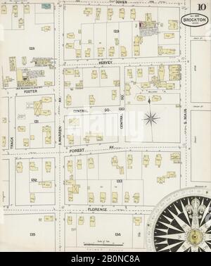 Image 10 of Sanborn Fire Insurance Map from Brockton, Plymouth County, Massachusetts. Oct 1889. 31 Sheet(s), America, street map with a Nineteenth Century compass Stock Photo