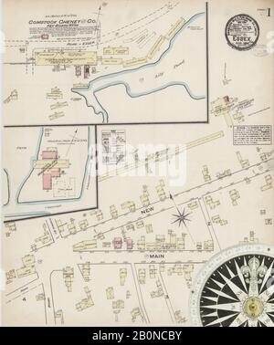 Image 1 of Sanborn Fire Insurance Map from Essex, Middlesex County, Connecticut. Aug 1884. 2 Sheet(s), America, street map with a Nineteenth Century compass Stock Photo