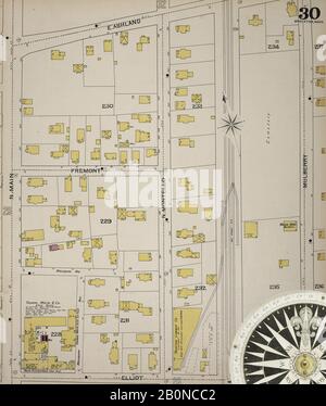 Image 31 of Sanborn Fire Insurance Map from Brockton, Plymouth County, Massachusetts. 1893. 52 Sheet(s). Bound, America, street map with a Nineteenth Century compass Stock Photo