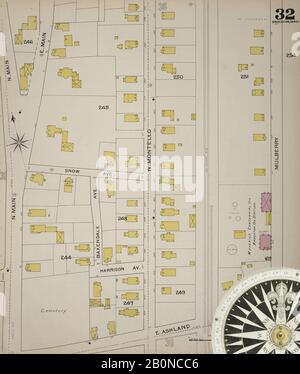 Image 33 of Sanborn Fire Insurance Map from Brockton, Plymouth County, Massachusetts. 1893. 52 Sheet(s). Bound, America, street map with a Nineteenth Century compass Stock Photo