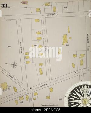 Image 34 of Sanborn Fire Insurance Map from Brockton, Plymouth County, Massachusetts. 1893. 52 Sheet(s). Bound, America, street map with a Nineteenth Century compass Stock Photo