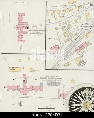 Image 15 of Sanborn Fire Insurance Map from Middletown, Middlesex County, Connecticut. Aug 1895. 21 Sheet(s), America, street map with a Nineteenth Century compass Stock Photo