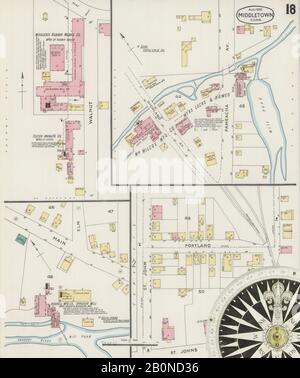 Image 18 of Sanborn Fire Insurance Map from Middletown, Middlesex County, Connecticut. Aug 1895. 21 Sheet(s), America, street map with a Nineteenth Century compass Stock Photo