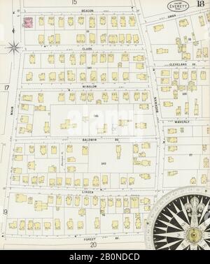 Image 18 of Sanborn Fire Insurance Map from Everett, Middlesex County, Massachusetts. Jun 1897. 27 Sheet(s), America, street map with a Nineteenth Century compass Stock Photo