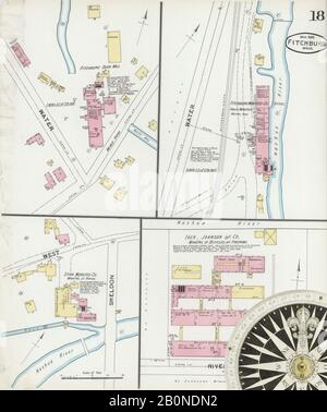 Image 18 of Sanborn Fire Insurance Map from Fitchburg, Worcester County, Massachusetts. Mar 1892. 23 Sheet(s), America, street map with a Nineteenth Century compass Stock Photo