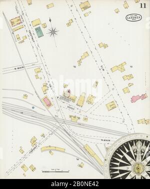 Image 11 of Sanborn Fire Insurance Map from Gardner, Worcester County, Massachusetts. Apr 1895. 14 Sheet(s), America, street map with a Nineteenth Century compass Stock Photo
