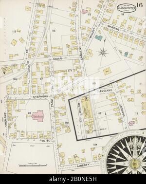 Image 16 of Sanborn Fire Insurance Map from Gloucester, Essex County, Massachusetts. May 1888. 19 Sheet(s), America, street map with a Nineteenth Century compass Stock Photo