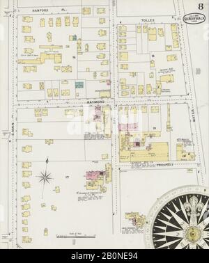 Image 8 of Sanborn Fire Insurance Map from South Norwalk, Fairfield County, Connecticut. Jul 1895. 11 Sheet(s), America, street map with a Nineteenth Century compass Stock Photo
