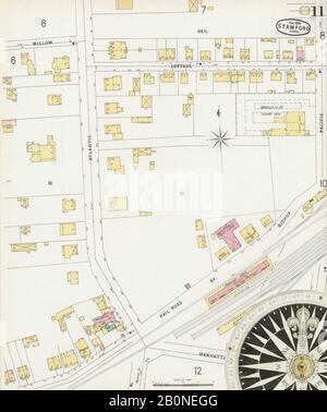 Image 11 of Sanborn Fire Insurance Map from Stamford, Fairfield County, Connecticut. Aug 1896. 17 Sheet(s), America, street map with a Nineteenth Century compass Stock Photo