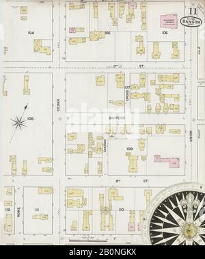 Image 11 of Sanborn Fire Insurance Map from Bangor, Penobscot County, Maine. Dec 1889. 20 Sheet(s), America, street map with a Nineteenth Century compass Stock Photo
