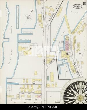 Image 19 of Sanborn Fire Insurance Map from Bangor, Penobscot County, Maine. Dec 1889. 20 Sheet(s), America, street map with a Nineteenth Century compass Stock Photo