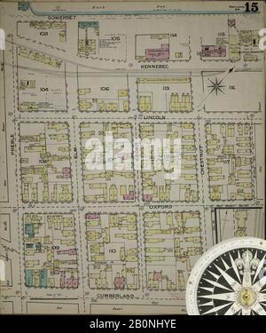 Image 15 of Sanborn Fire Insurance Map from Portland, Cumberland County, Maine. 1886. 35 Sheet(s). Bound, America, street map with a Nineteenth Century compass Stock Photo