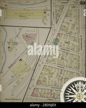 Image 33 of Sanborn Fire Insurance Map from Portland, Cumberland County, Maine. 1886. 35 Sheet(s). Bound, America, street map with a Nineteenth Century compass Stock Photo