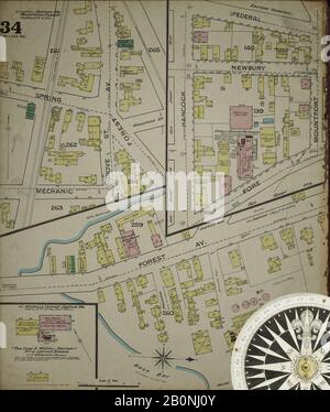 Image 34 of Sanborn Fire Insurance Map from Portland, Cumberland County, Maine. 1886. 35 Sheet(s). Bound, America, street map with a Nineteenth Century compass Stock Photo