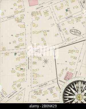 Image 2 of Sanborn Fire Insurance Map from Abington, Plymouth County, Massachusetts. May 1885. 5 Sheet(s), America, street map with a Nineteenth Century compass Stock Photo