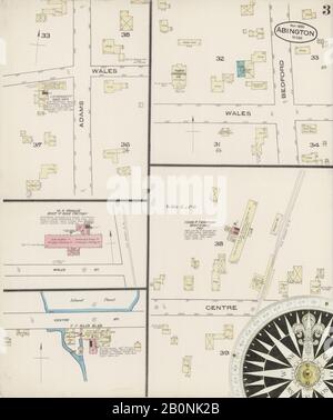 Image 3 of Sanborn Fire Insurance Map from Abington, Plymouth County, Massachusetts. May 1885. 5 Sheet(s), America, street map with a Nineteenth Century compass Stock Photo