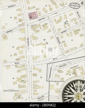 Image 2 of Sanborn Fire Insurance Map from Abington, Plymouth County, Massachusetts. Apr 1891. 6 Sheet(s), America, street map with a Nineteenth Century compass Stock Photo