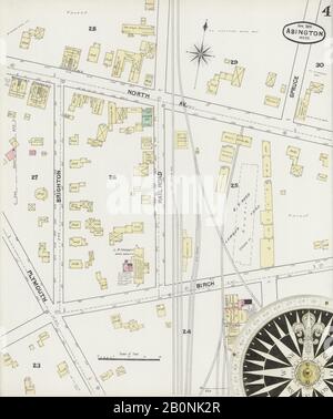 Image 4 of Sanborn Fire Insurance Map from Abington, Plymouth County, Massachusetts. Apr 1891. 6 Sheet(s), America, street map with a Nineteenth Century compass Stock Photo