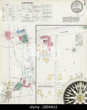 Image 1 of Sanborn Fire Insurance Map from Abington, Plymouth County, Massachusetts. Jun 1896. 7 Sheet(s), America, street map with a Nineteenth Century compass Stock Photo