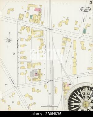 Image 3 of Sanborn Fire Insurance Map from Abington, Plymouth County, Massachusetts. Jun 1896. 7 Sheet(s), America, street map with a Nineteenth Century compass Stock Photo