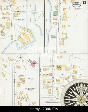 Image 13 of Sanborn Fire Insurance Map from Amesbury, Essex County, Massachusetts. Jun 1899. 14 Sheet(s), America, street map with a Nineteenth Century compass Stock Photo