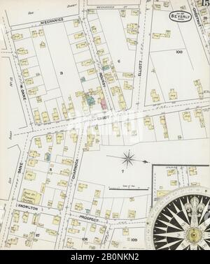 Image 15 of Sanborn Fire Insurance Map from Beverly, Essex County, Massachusetts. Jan 1891. 17 Sheet(s), America, street map with a Nineteenth Century compass Stock Photo