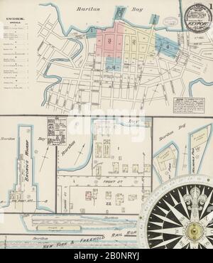 Image 1 of Sanborn Fire Insurance Map from Keyport, Monmouth County, New Jersey. Jan 1884. 4 Sheet(s), America, street map with a Nineteenth Century compass Stock Photo