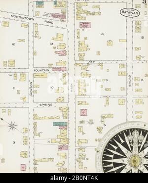 Image 3 of Sanborn Fire Insurance Map from Matawan, Monmouth County, New Jersey. Jul 1886. 3 Sheet(s), America, street map with a Nineteenth Century compass Stock Photo